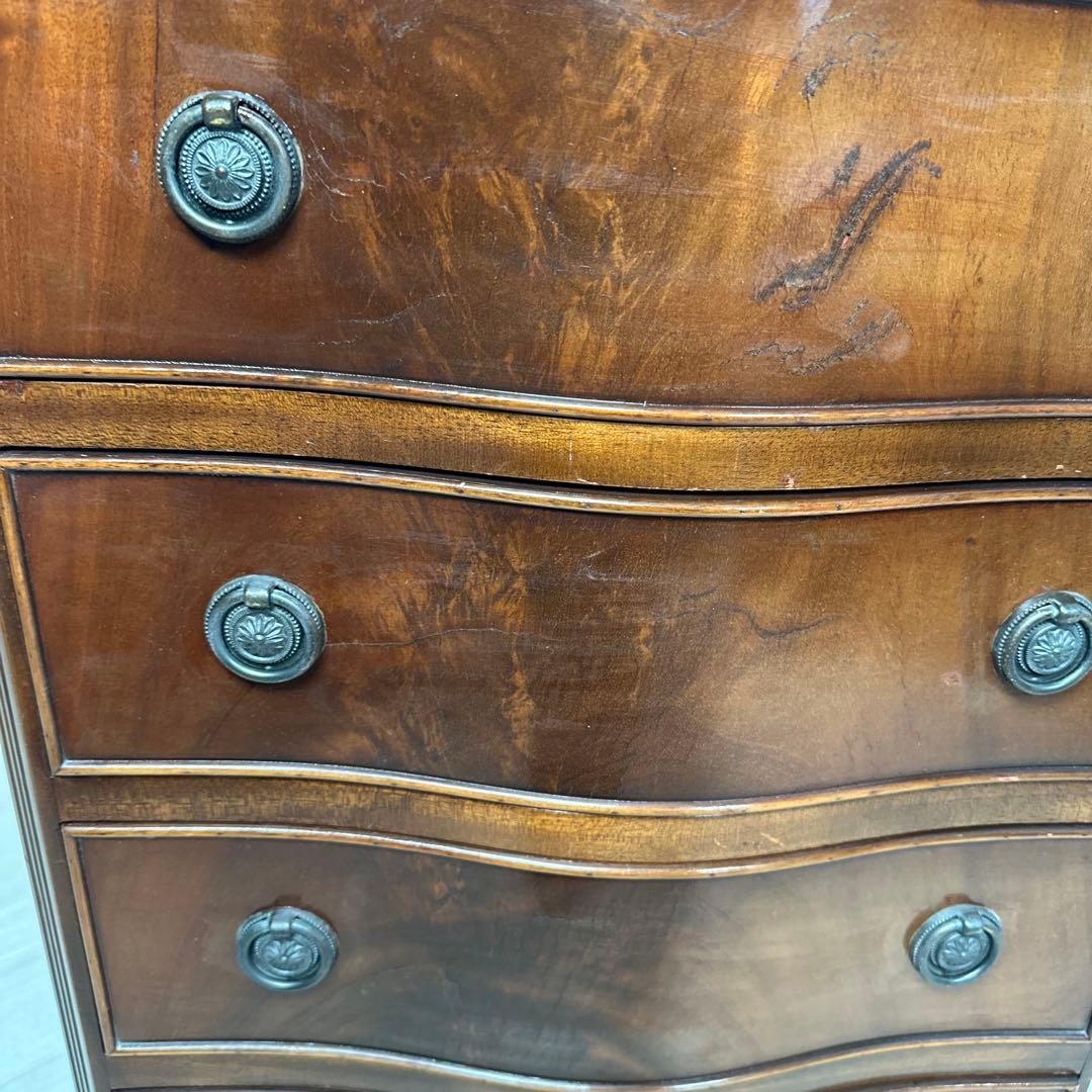 英国 アンティーク サーペンタインフロント サイドチェスト 花台 収納 i4※