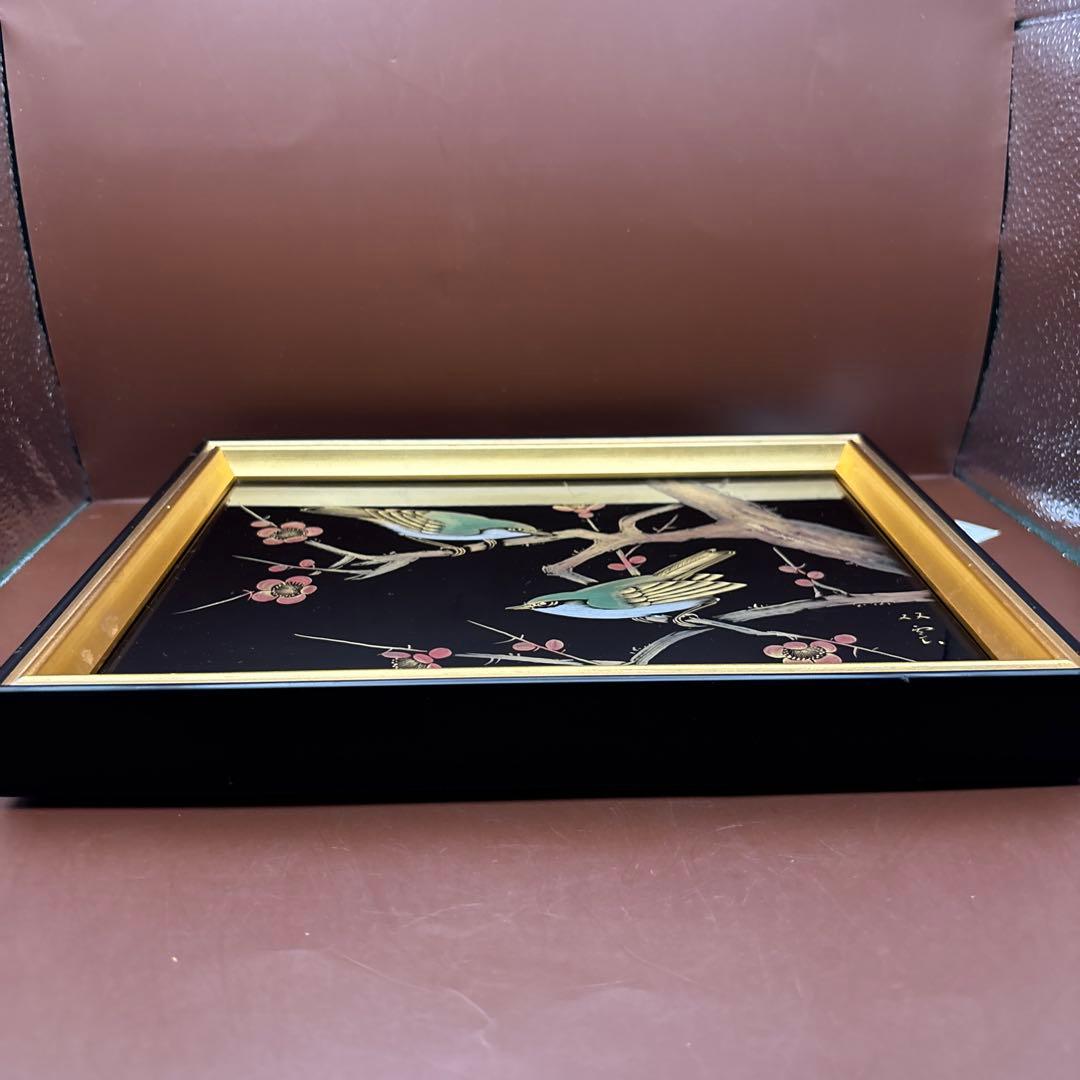 輪島塗パネル　藤八屋　奥田漆器店　漆師　ウグイス？　梅