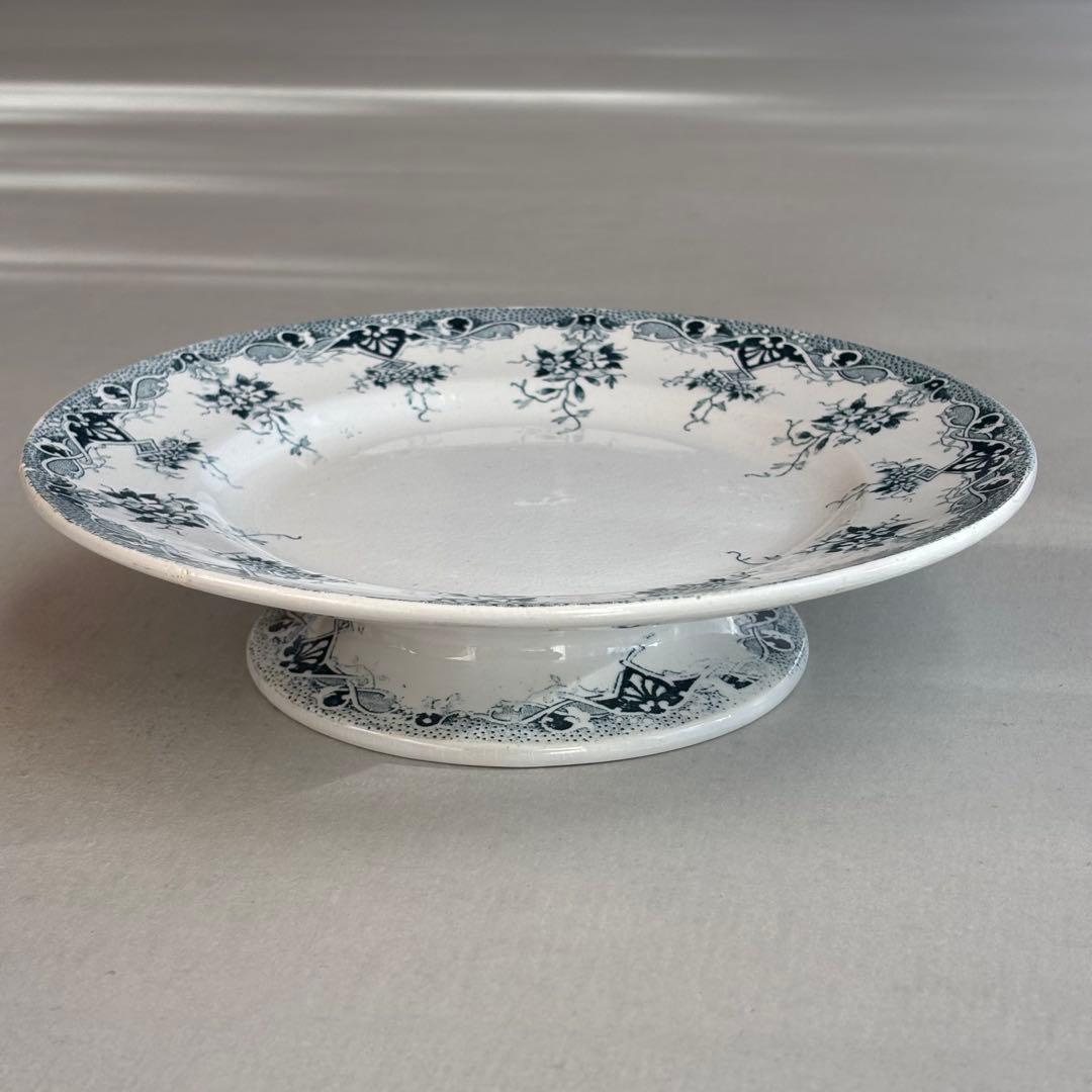 フランスアンティーク サンタマン PRIMAブルーの蔓の花が可愛いコンポティエ