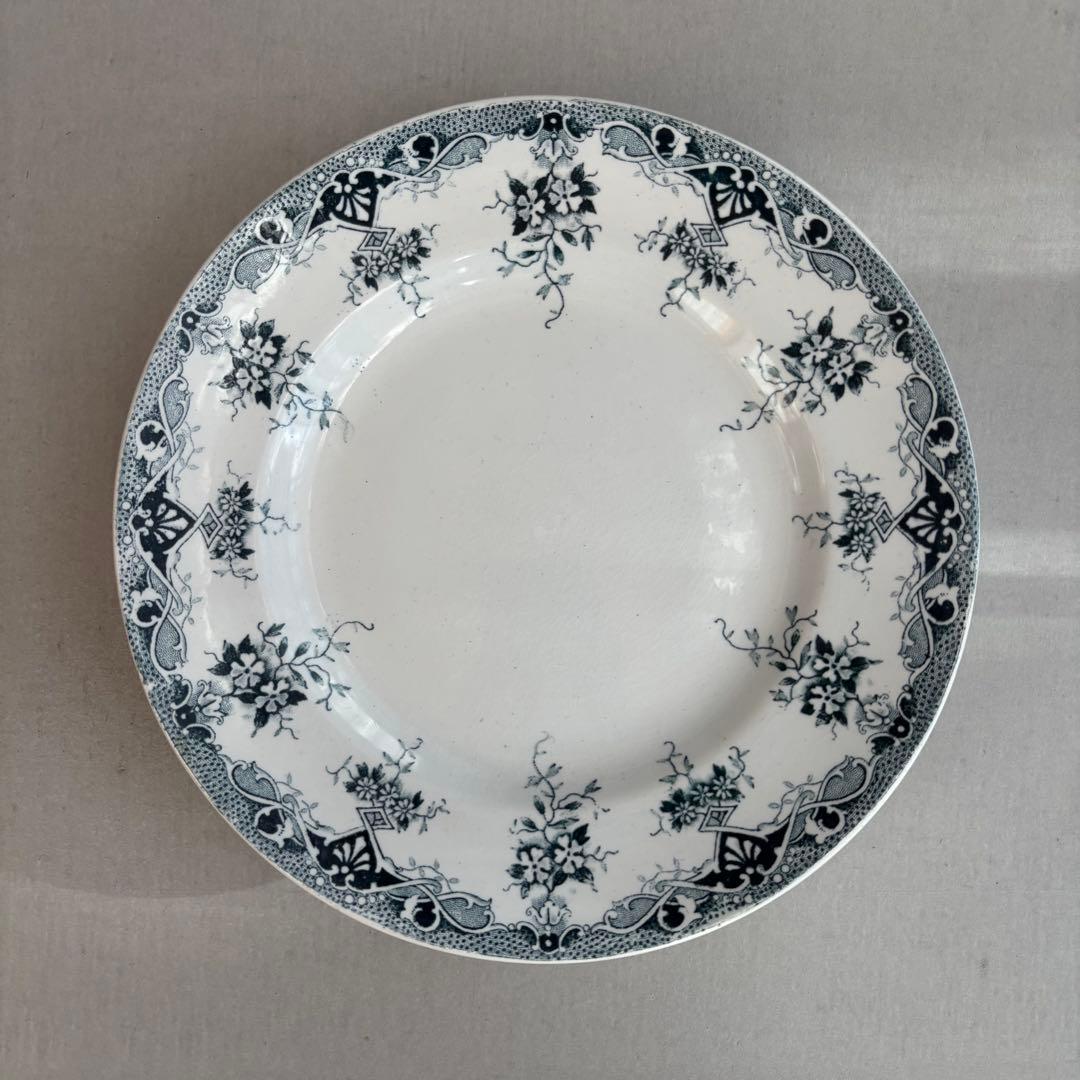 フランスアンティーク サンタマン PRIMAブルーの蔓の花が可愛いコンポティエ