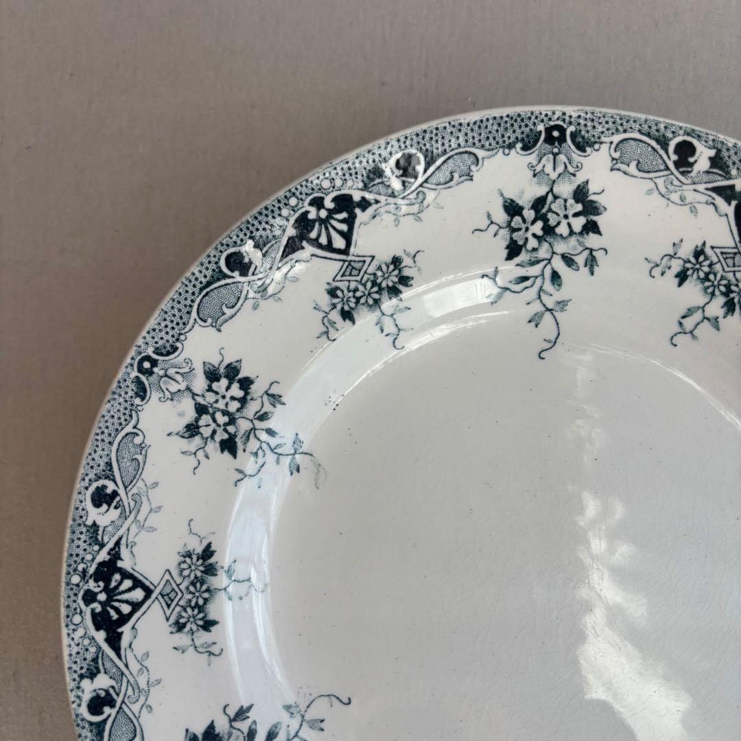 フランスアンティーク サンタマン PRIMAブルーの蔓の花が可愛いコンポティエ