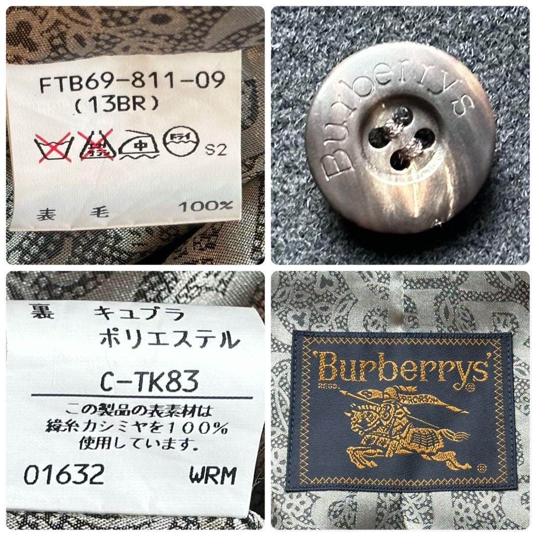 XL相当 ピュアカシミヤ バーバリーズ ステンカラーコート ロング 総柄 黒