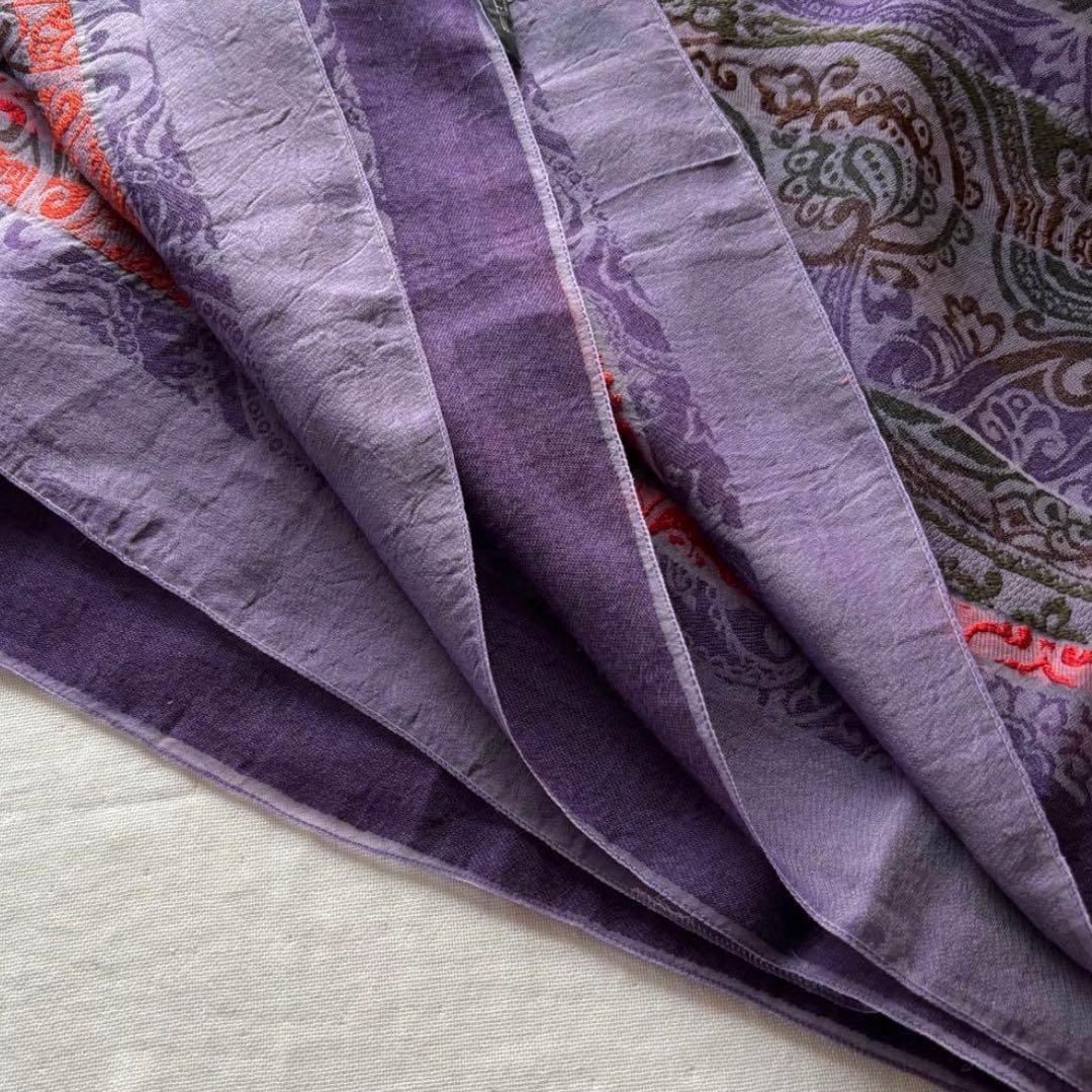 エトロ 高級感 高見え ペイズリー 刺繍入り大判ストール シルク混 パープル