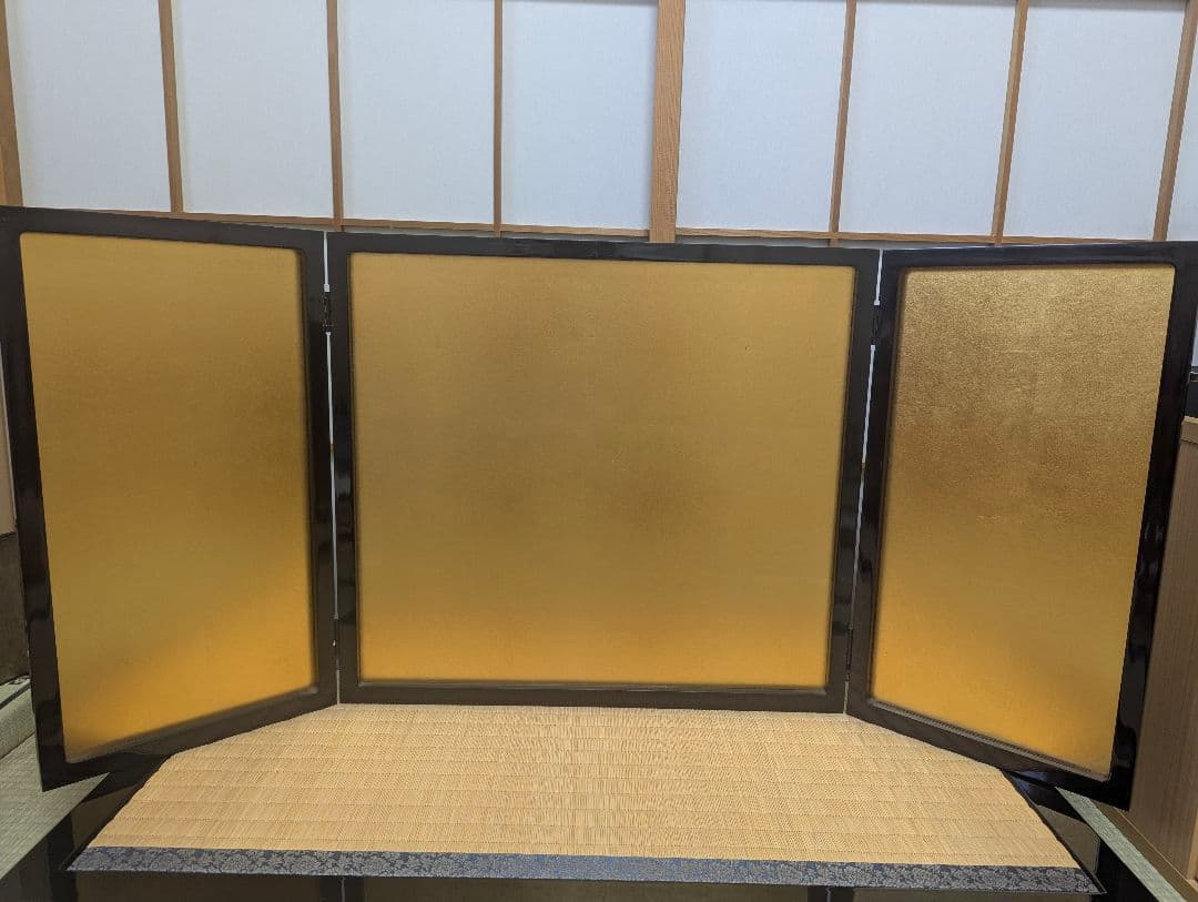 伝統工芸金沢箔　三曲一隻金屏風　大きめ15号〜18号