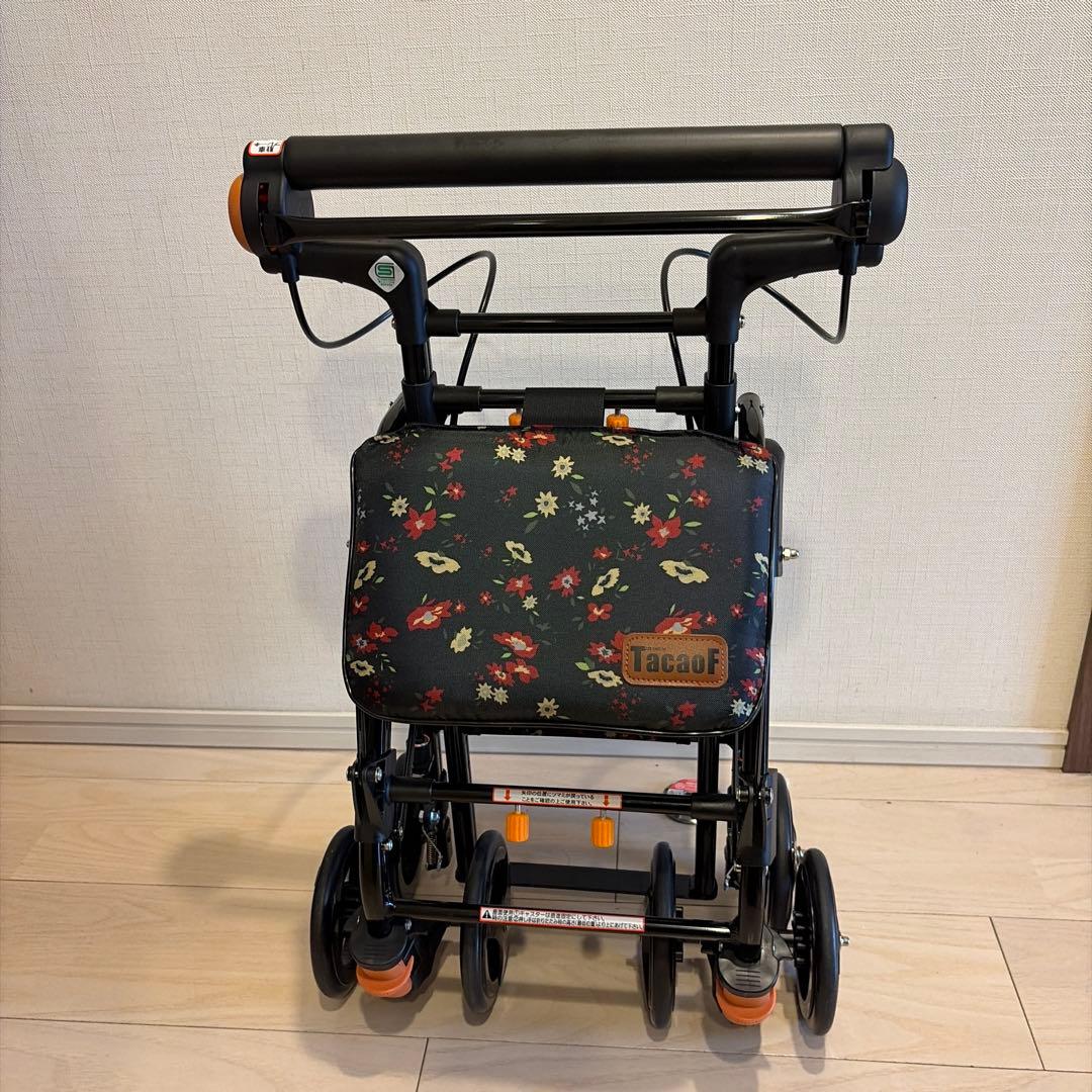 折りたたみ式シルバーカー 黒色花柄　CPS03 幸和製作所（コンパクトタイプ）