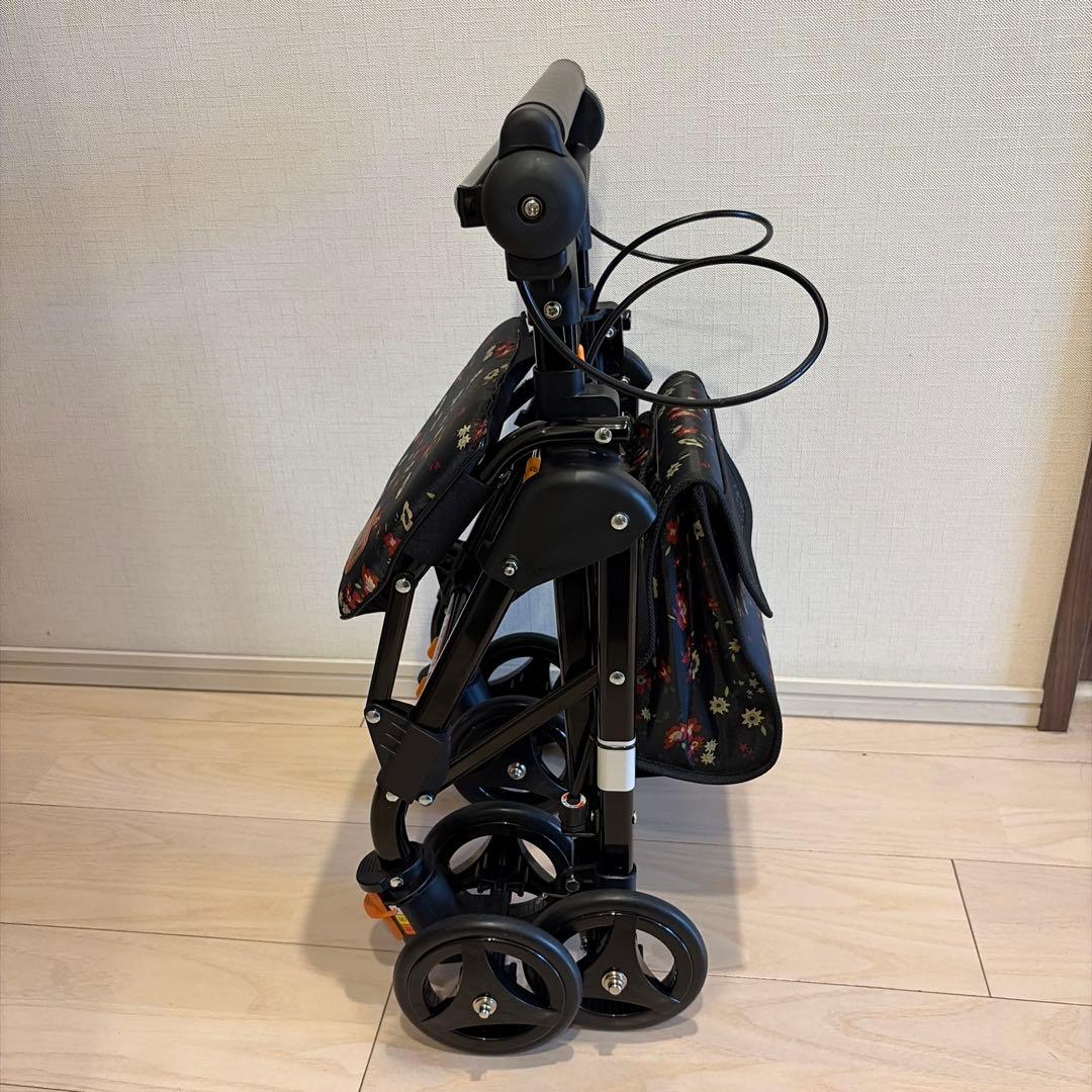 折りたたみ式シルバーカー 黒色花柄　CPS03 幸和製作所（コンパクトタイプ）