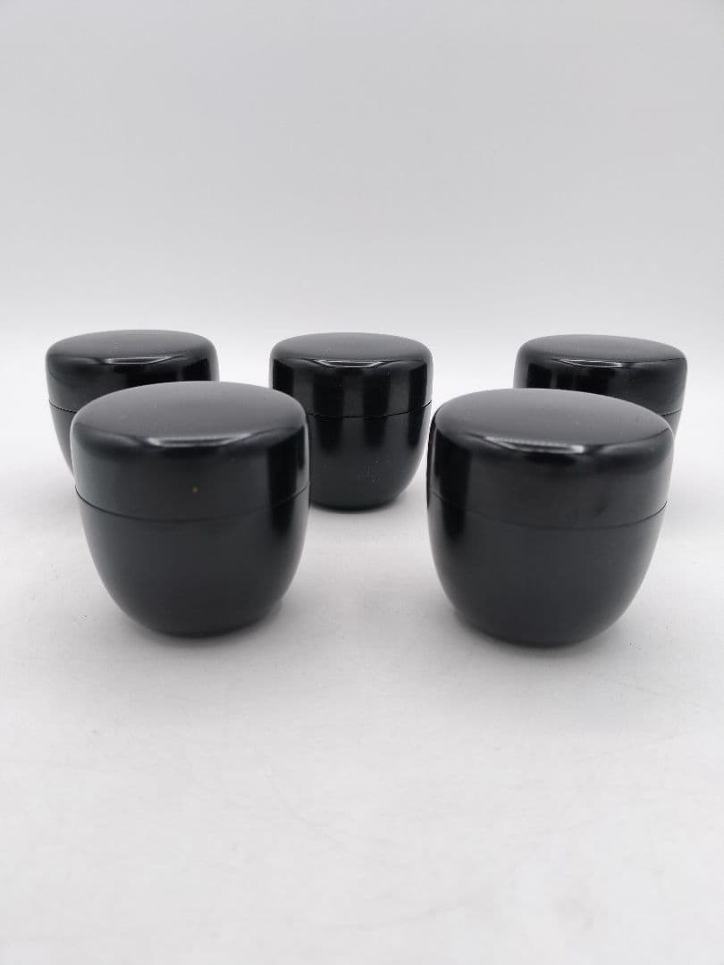 c885 茶歌舞伎セット 真塗盆 棗５ケ 袱紗紅 名乗紙4点セット 古物