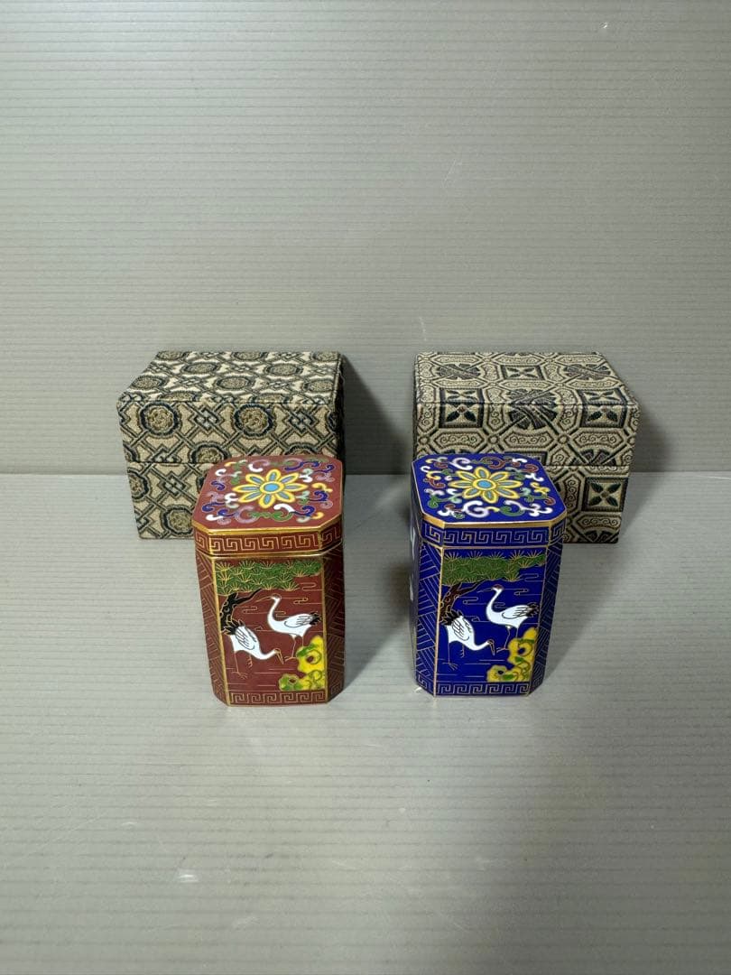 2161 七宝焼　景泰藍　鶴文　小物入れ　2客