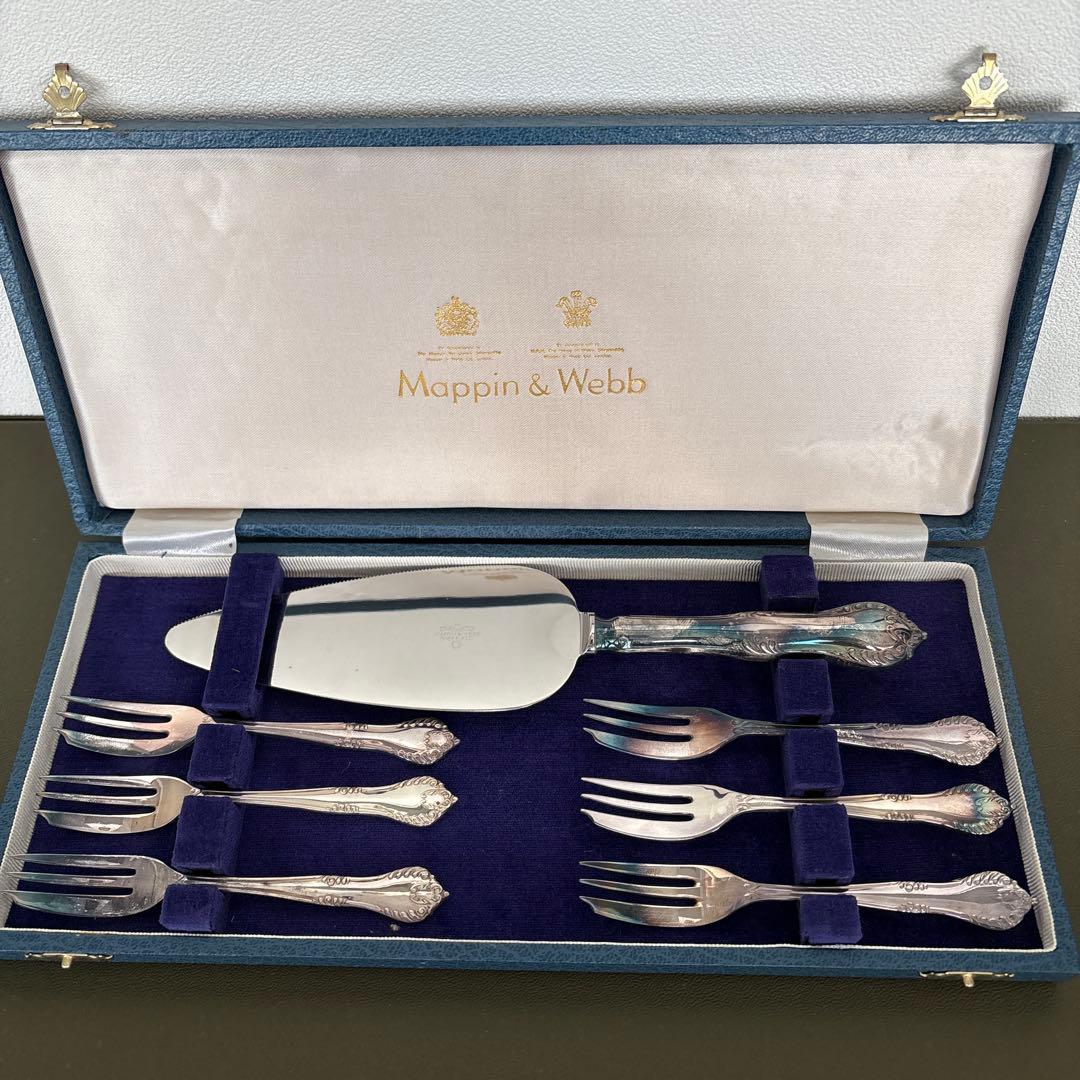 マッピン&ウェッブ　ケーキサーバー&フォーク6本　銀仕上げ　マッピンプレート