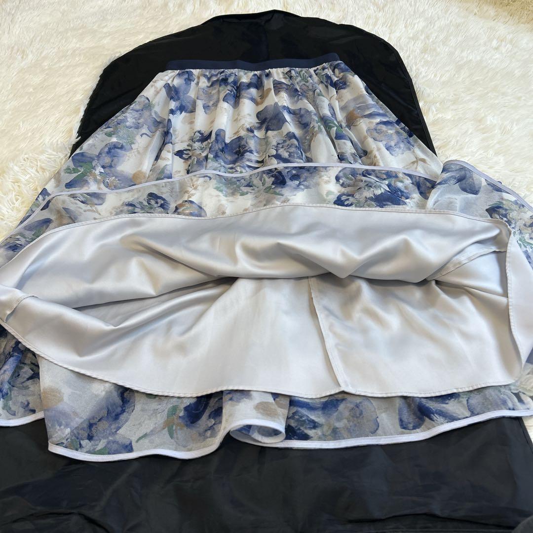 美品✨完売　アナイ ドローイングフラワーオーガンジー スカート ブルー 38