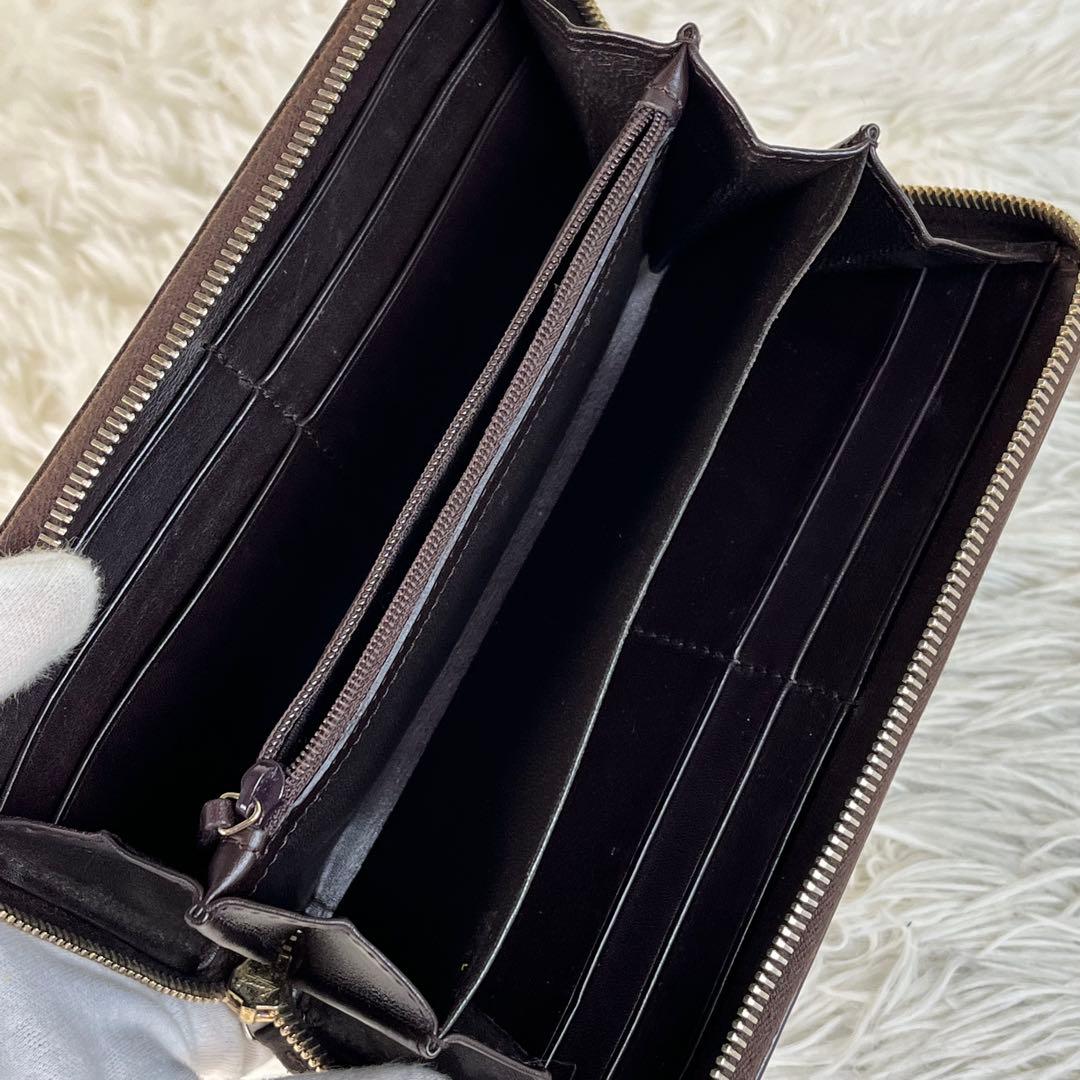 GUCCI 長財布　GGロゴ　シマ　レザー　ラウンドファスナー