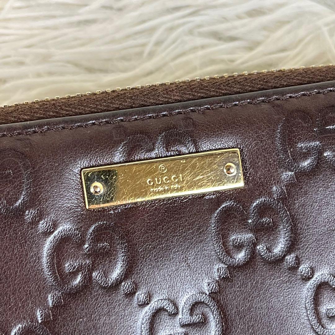 GUCCI 長財布　GGロゴ　シマ　レザー　ラウンドファスナー
