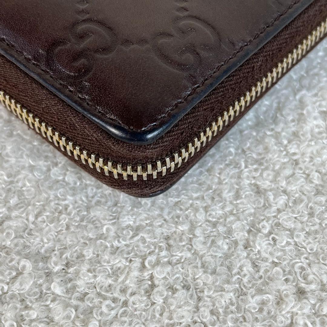 GUCCI 長財布　GGロゴ　シマ　レザー　ラウンドファスナー