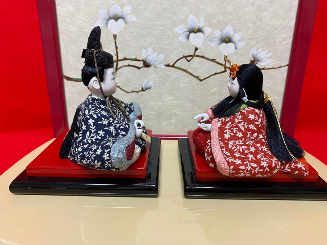 雛人形　草園作　木目込人形　親王五人飾り桜型台