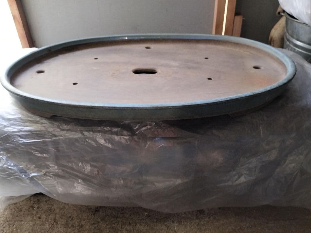 春松作　陶器製楕円形盆栽鉢