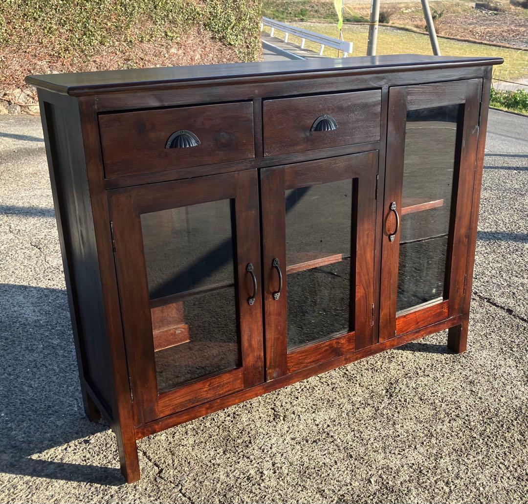 アンティーク調 コロニアル ローキャビネット マホガニー 110cm幅