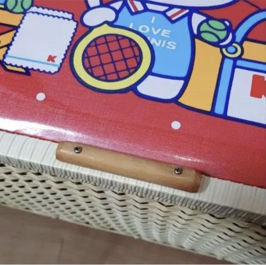 ハローキティ/サンリオ 収納ボックス 玩具箱 編みかご 昭和レトロ マット 2点