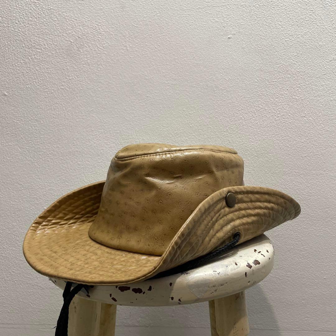 ヨーロッパ ヴィンテージ ハット キャップ 型押し フェイク オーストリッチ 珍