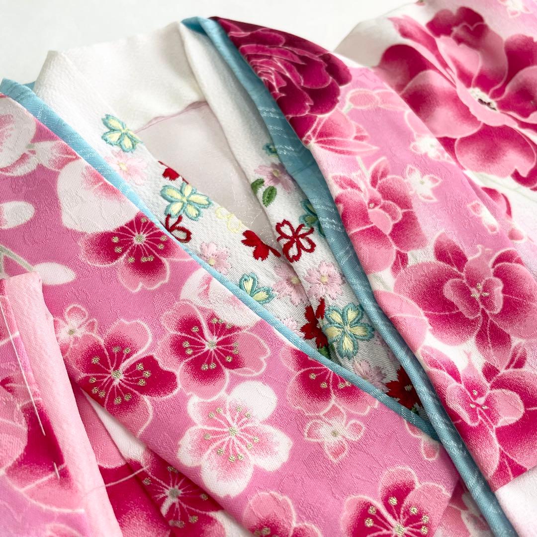 ジュニア　女の子　二尺袖　着物　袴　セット　（ピンク）