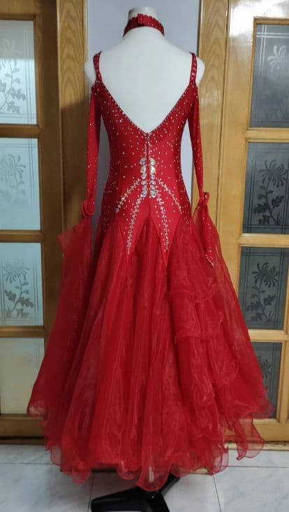 ★美品 一点のみ　社交ダンスドレス スタンダードドレス レッド L