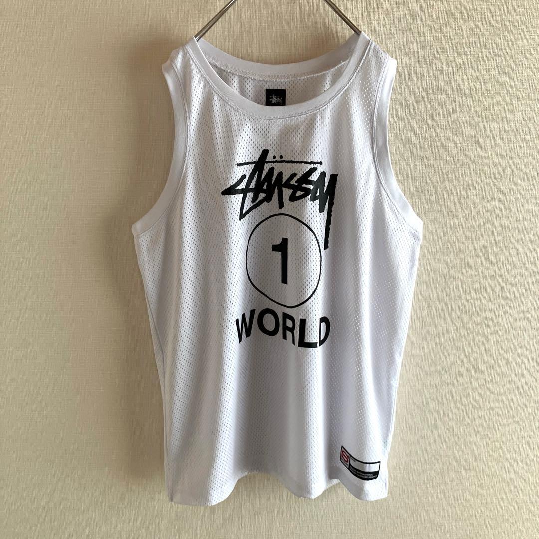 未使用並　ステューシー　メッシュ　タンクトップ　ゲームシャツ　デカロゴ　XL