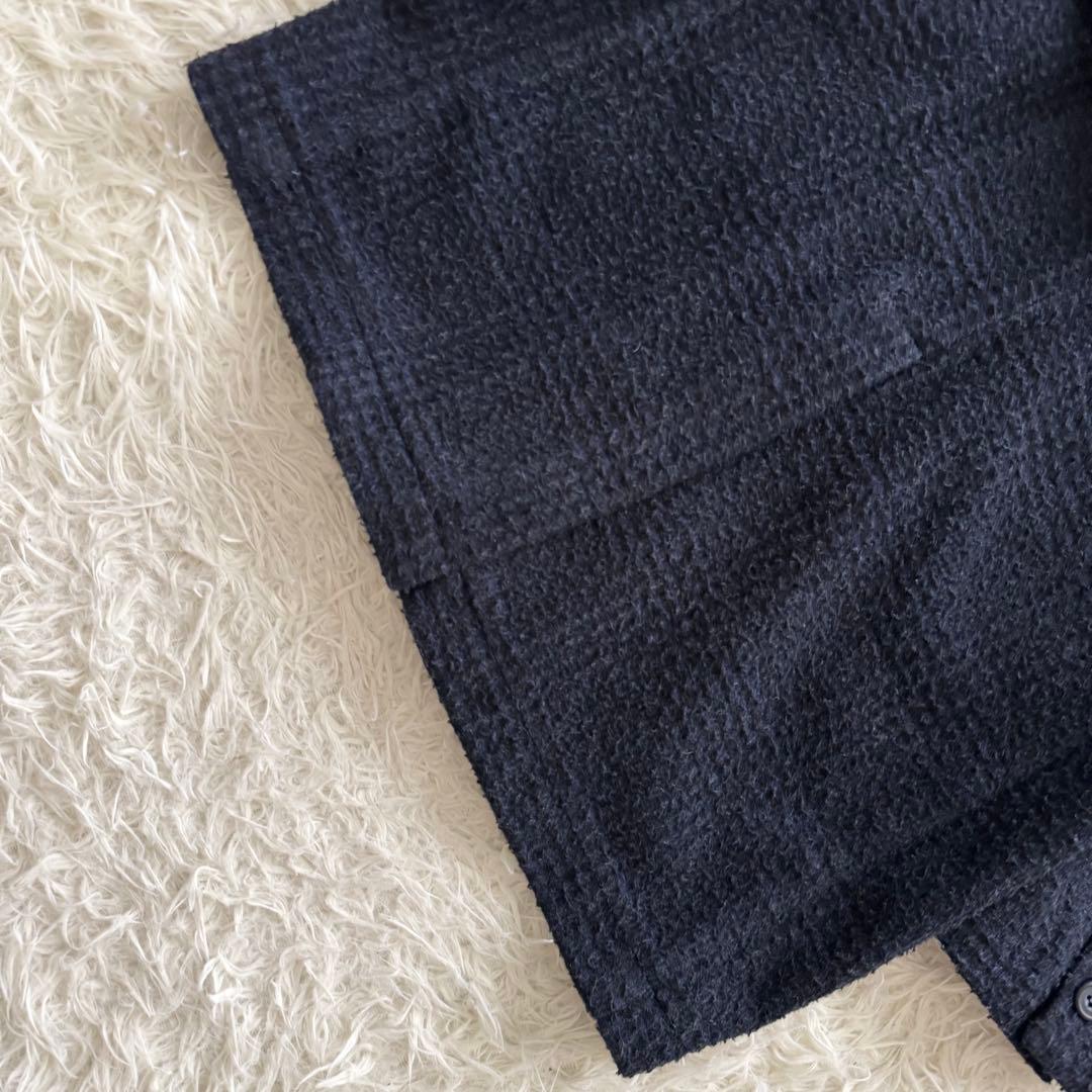 【BOB ボブ】チェスターコート　ロング　ダブル　チェック柄　紺 金ボタン　M