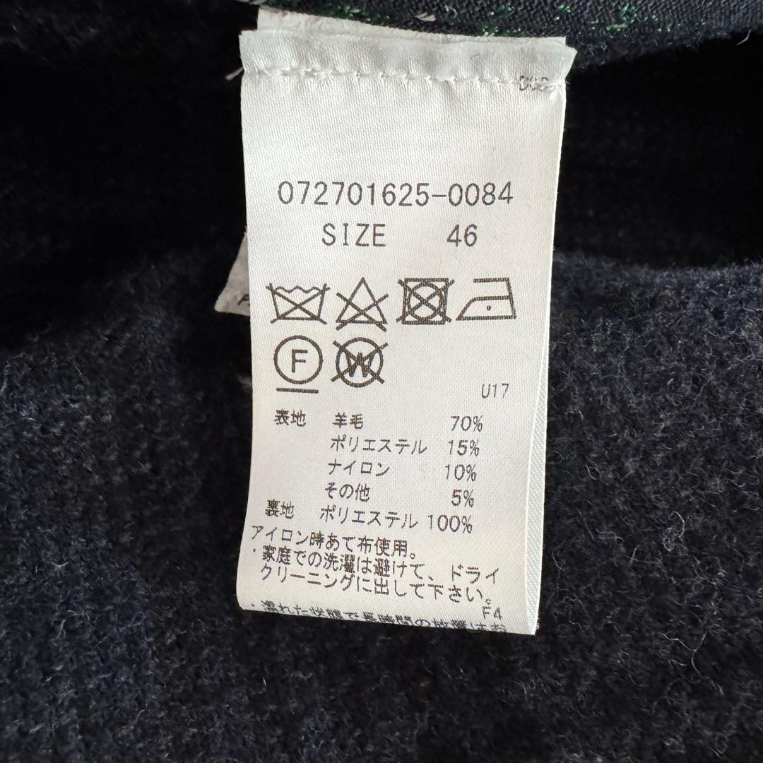 【BOB ボブ】チェスターコート　ロング　ダブル　チェック柄　紺 金ボタン　M