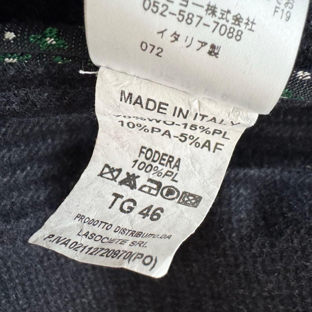 【BOB ボブ】チェスターコート　ロング　ダブル　チェック柄　紺 金ボタン　M