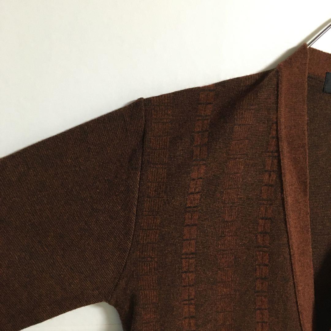 デッドストック 日本製 ニットカーディガン メンズ レトロボタン 深みのある茶色