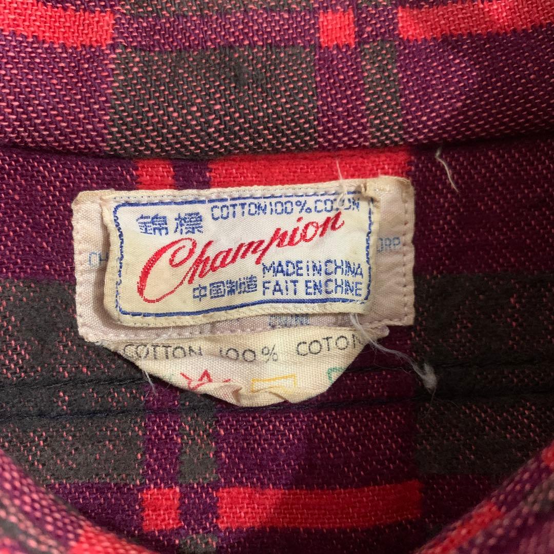 champion マチ付き　ネルシャツ　XL 80s