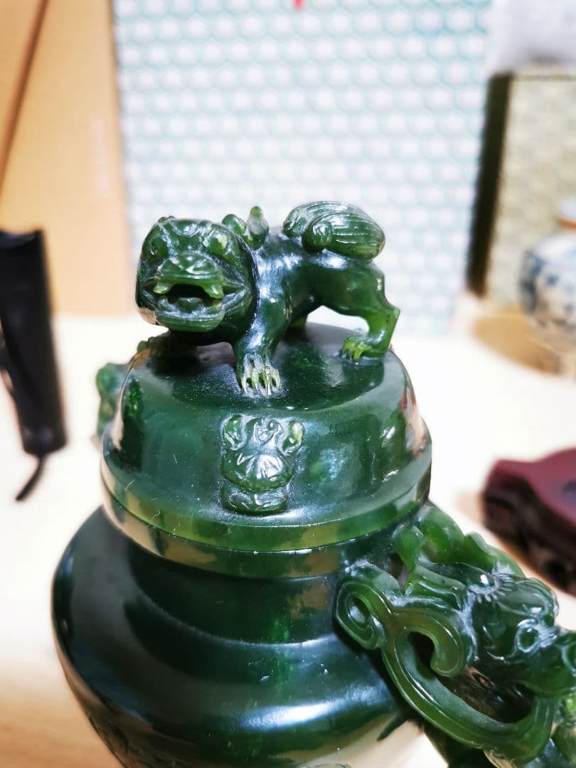 翡翠 硬玉 龍の香炉 中国古玩