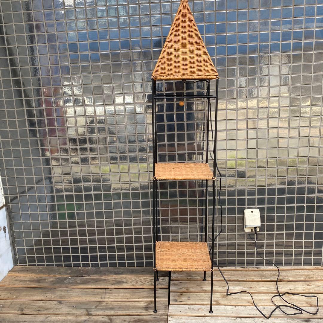 レトロ 籐 二段チェスト フロアスタンド付き インテリア コーナー収納