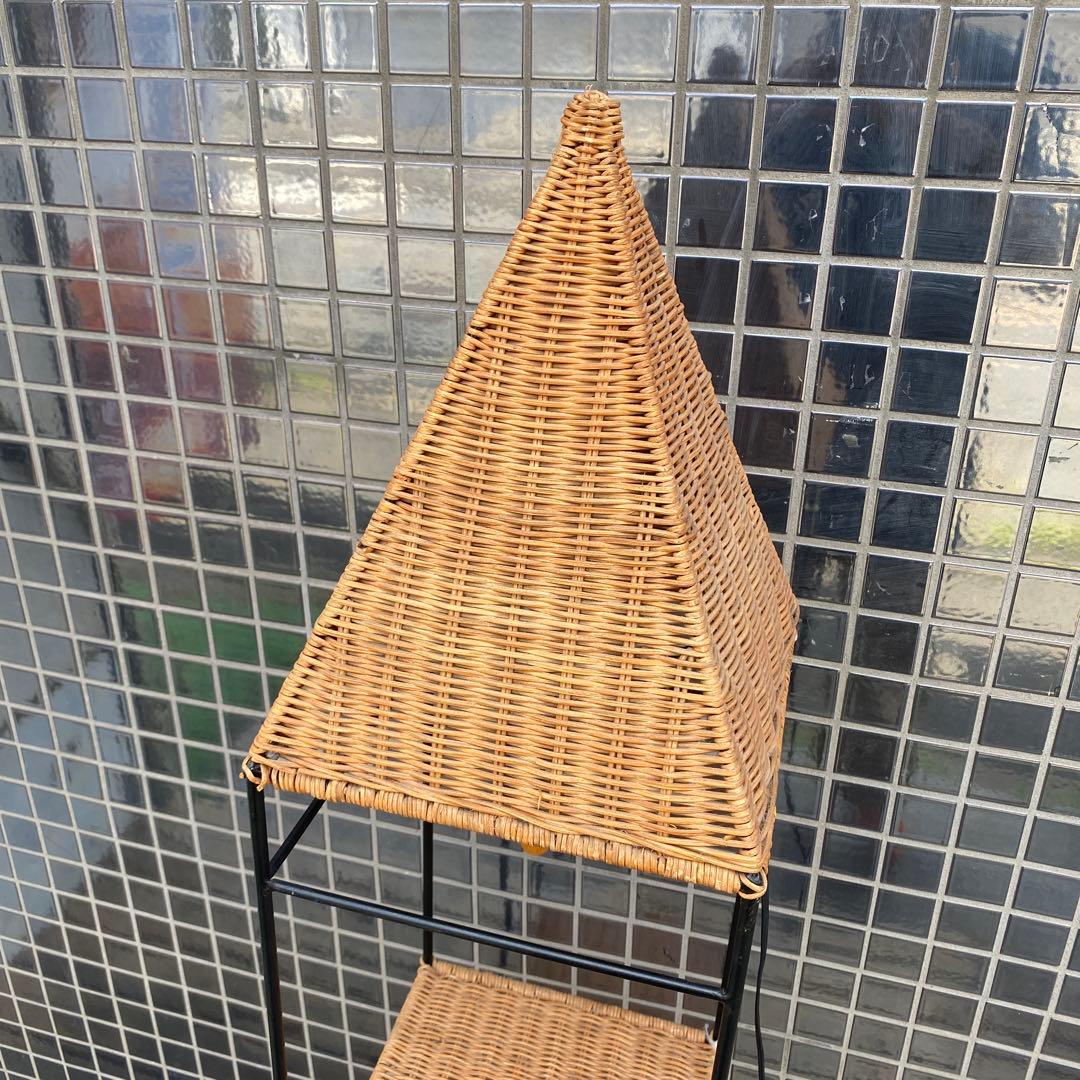 レトロ 籐 二段チェスト フロアスタンド付き インテリア コーナー収納