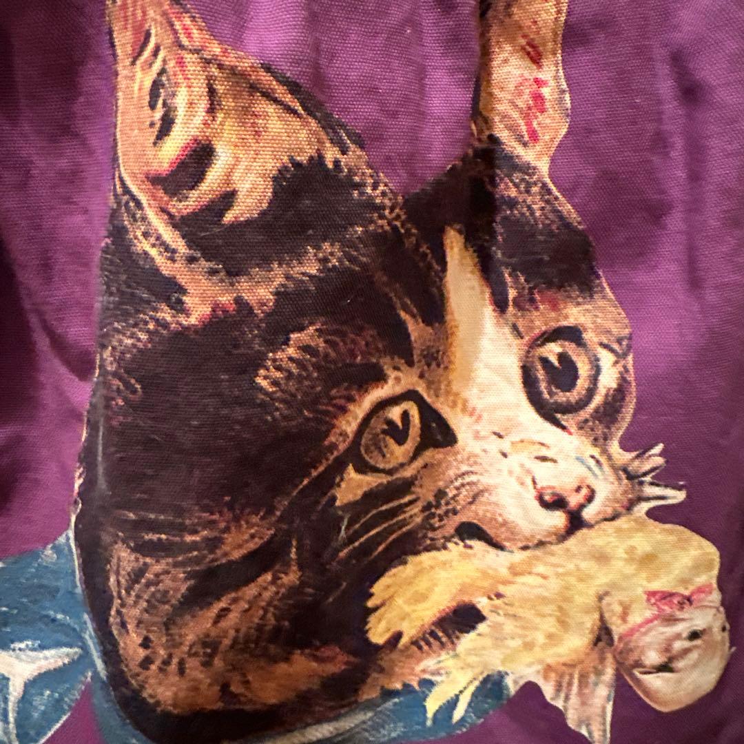 あちゃちゅむ猫プリント 紫色 トートバッグレア