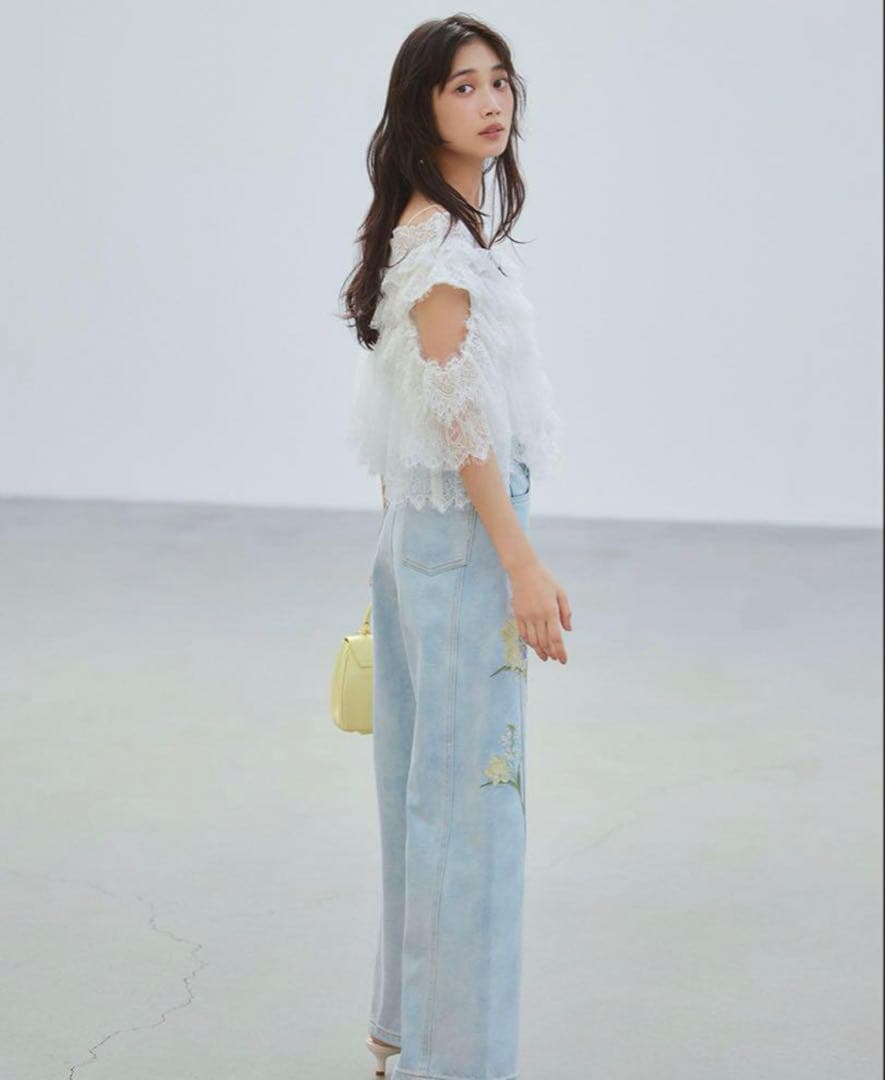 frayid レースギャザーショートブラウス