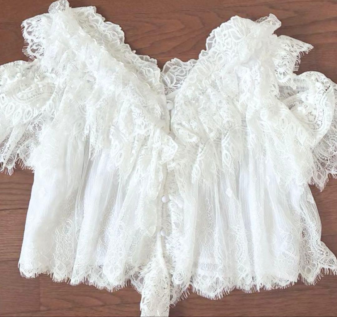 frayid レースギャザーショートブラウス