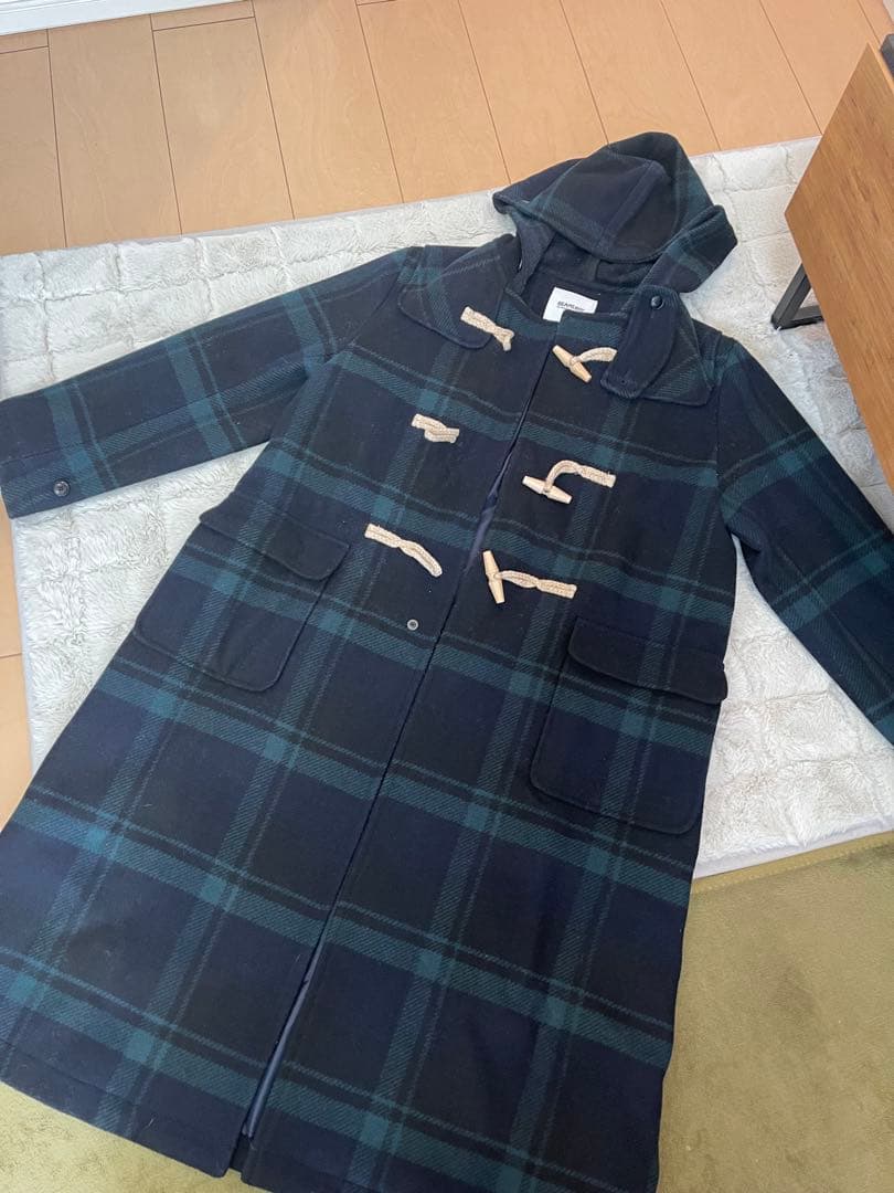 BEAMS BOY. ネイビー系チェック ダッフルコート　ロング