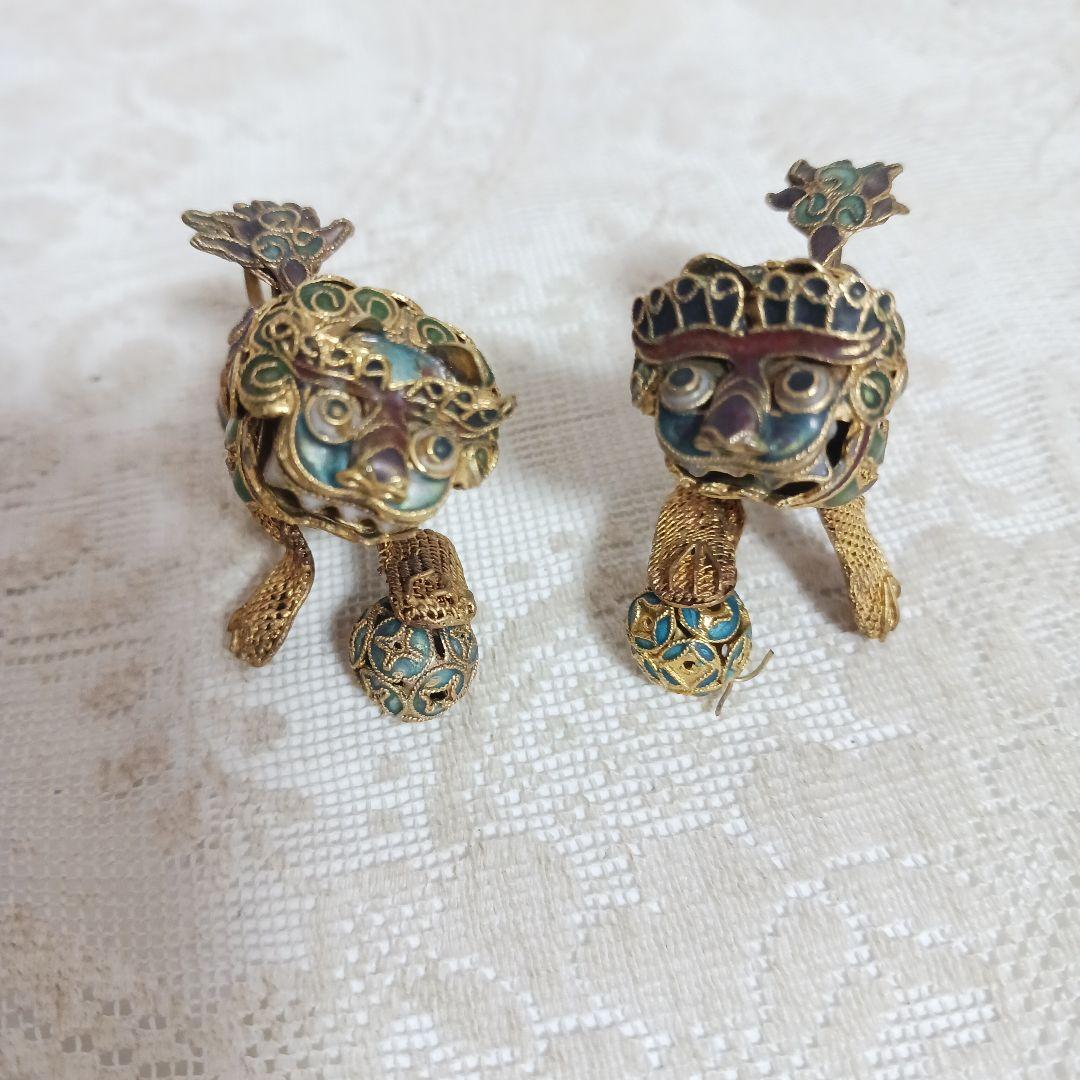 玉乗り獅子 七宝 置物