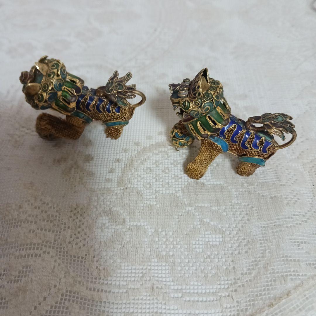 玉乗り獅子 七宝 置物