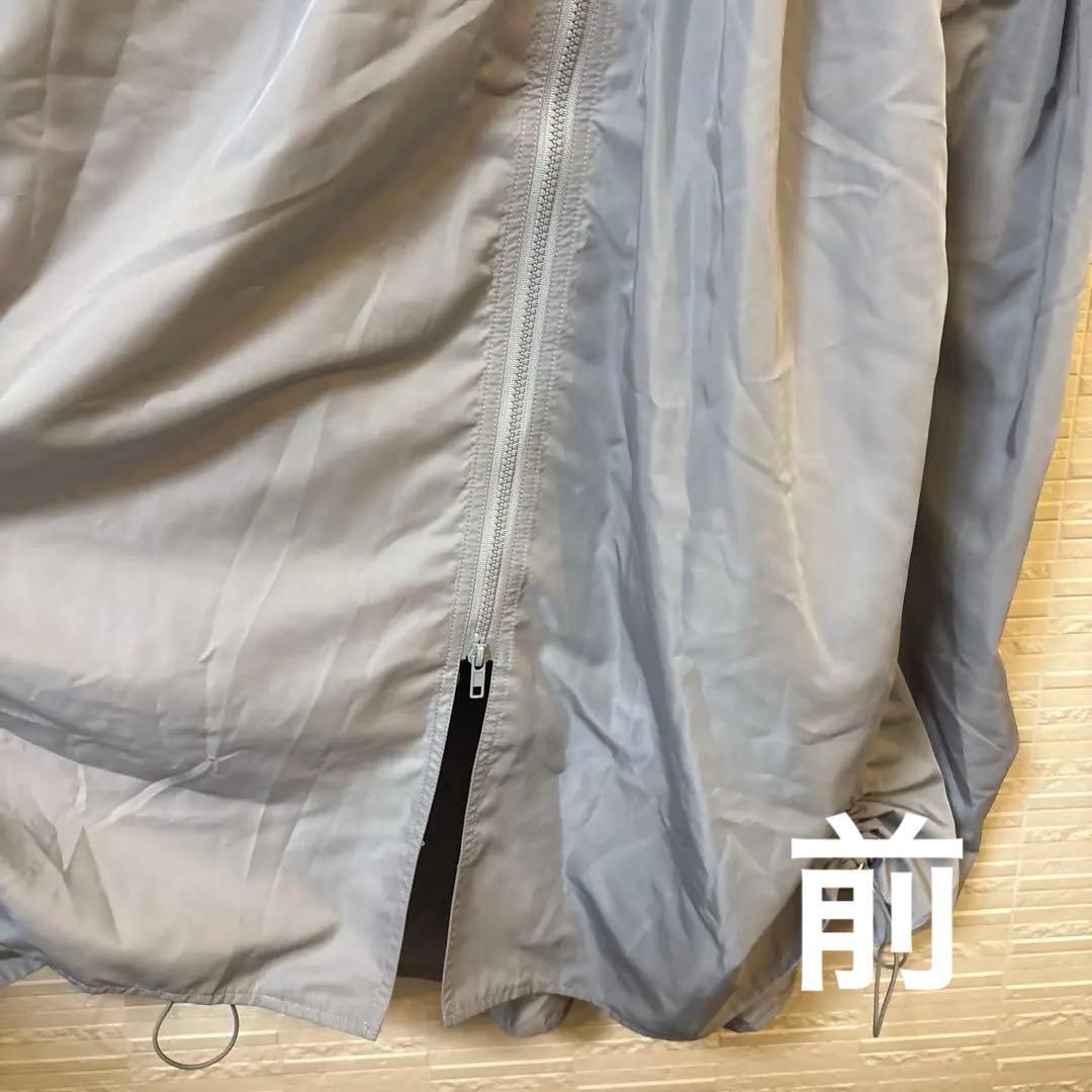 リズレー　ナイロン　ロングワンピース　グレー　フード付き　ドローコード