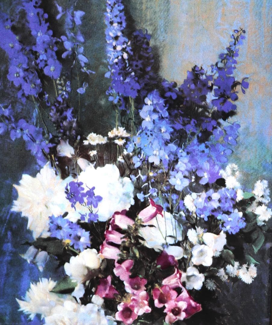 ローラ・クームス・ヒルズ ヴィンテージ ステンドグラス 花束 パステル画 絵画