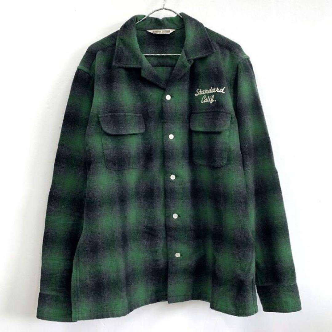 Standard Calif. 緑黒チェック長袖シャツ