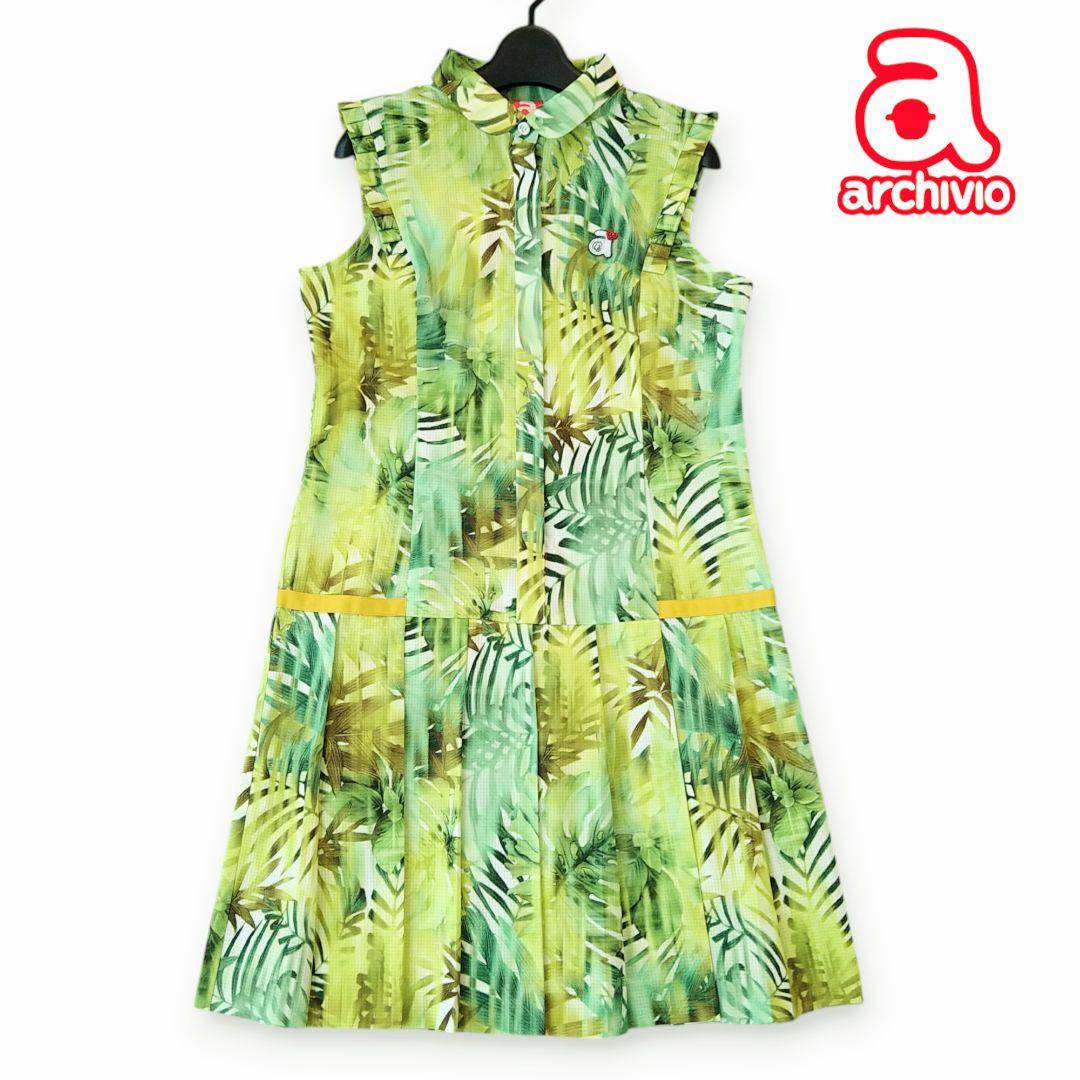 ■美品 archivio アルチビオ ロゴ刺繍 リーフプリントワンピース