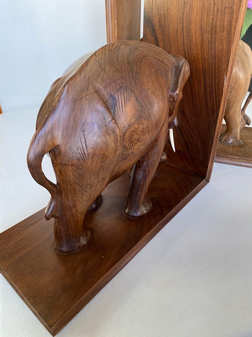 象　木製ブックスタンド　本立てビンテージ　アンティーク　置物　木製象