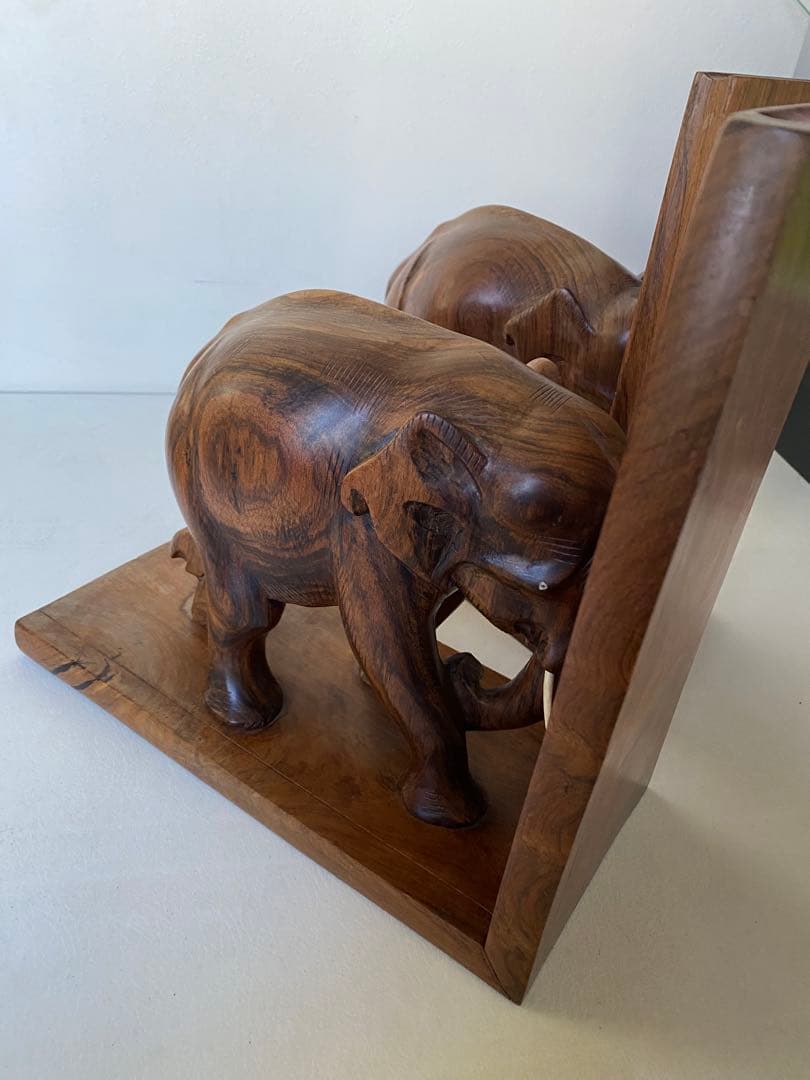 象　木製ブックスタンド　本立てビンテージ　アンティーク　置物　木製象