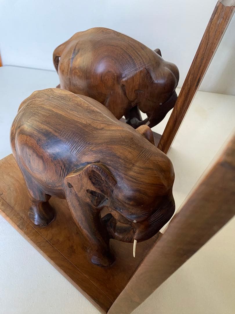 象　木製ブックスタンド　本立てビンテージ　アンティーク　置物　木製象