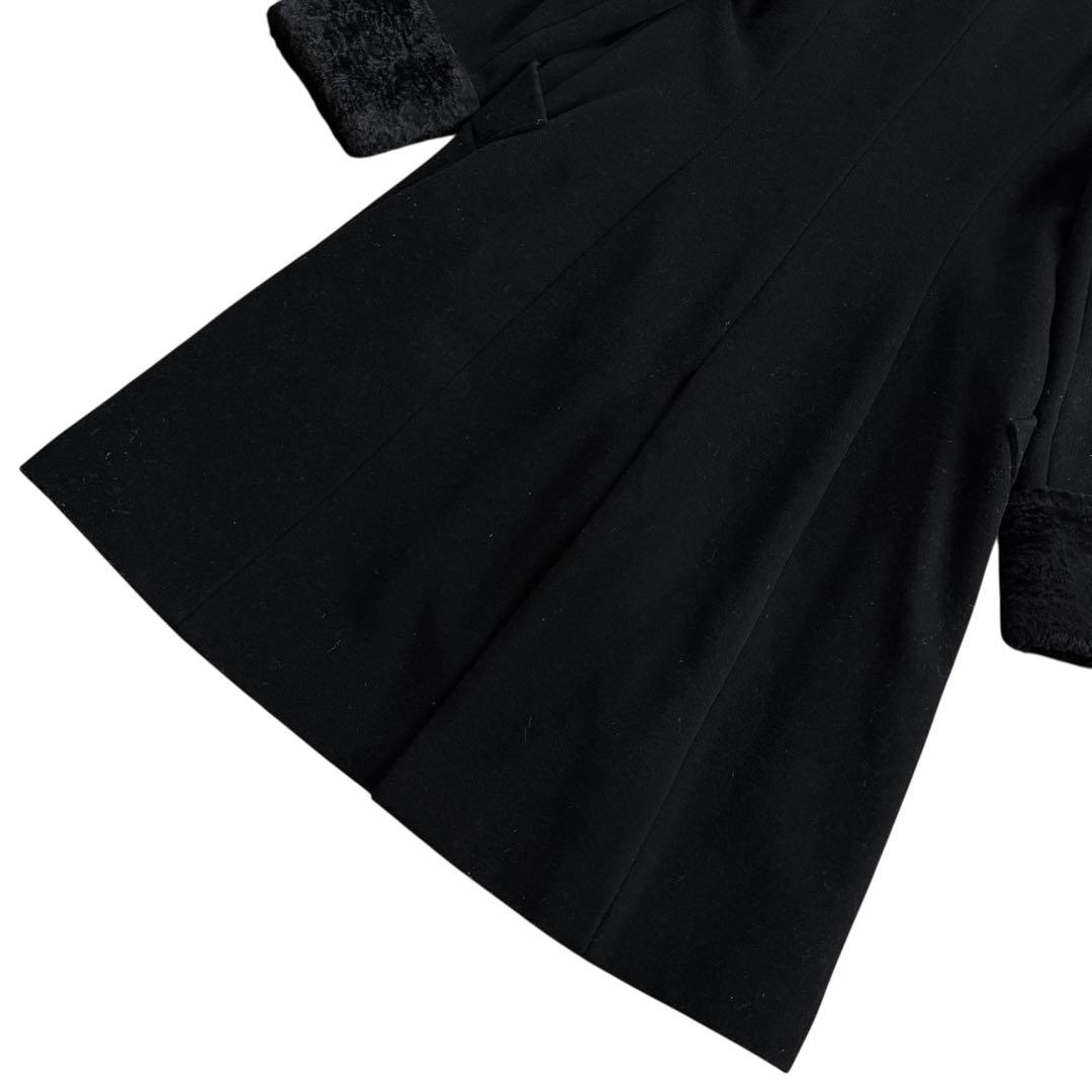 【美品】レキップ ヨシエイナバ カシミヤ混 ロングコート ベロア切り替え 黒 M