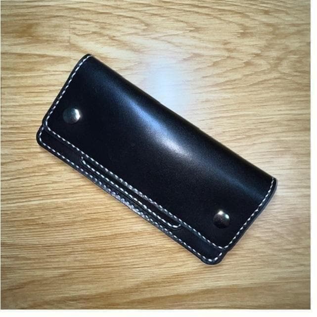 ロングトラッカーウォレット/栃木レザー/黒色/ステッチ白色/フルハンドメイド