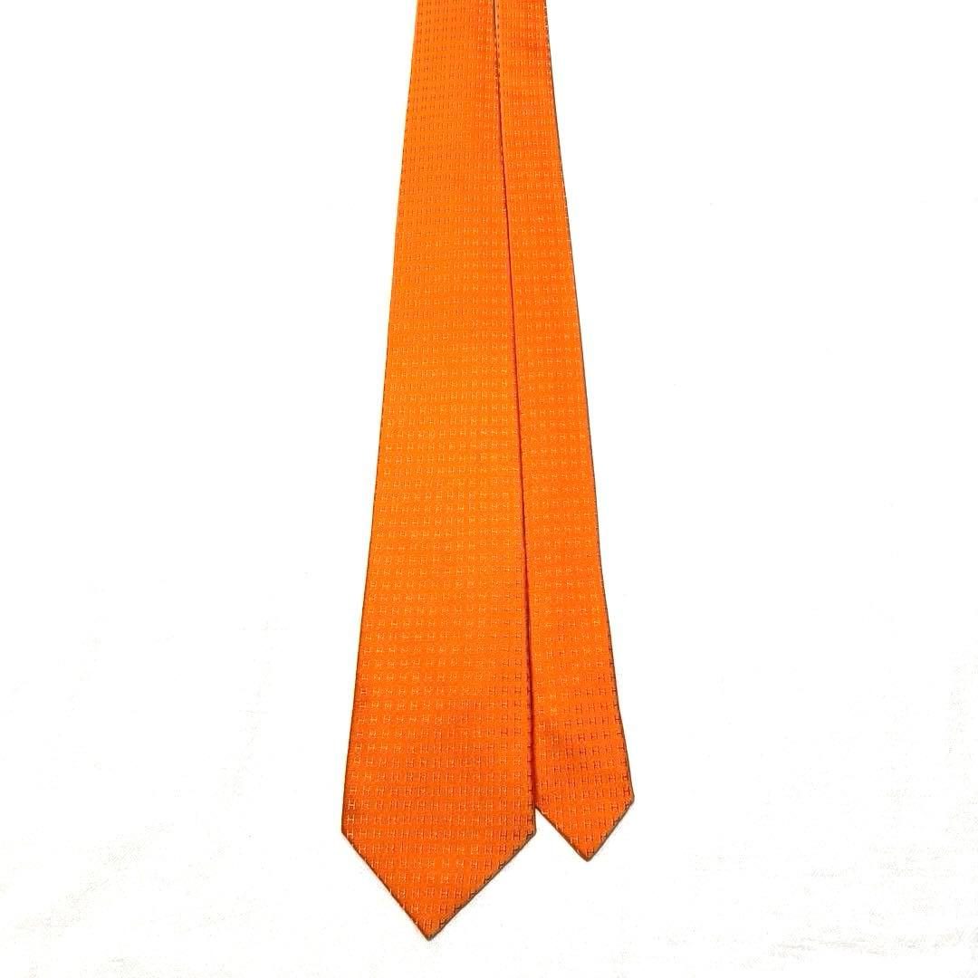 HERMES　エルメス　ネクタイ　ファソネ　H柄　オレンジ　美品