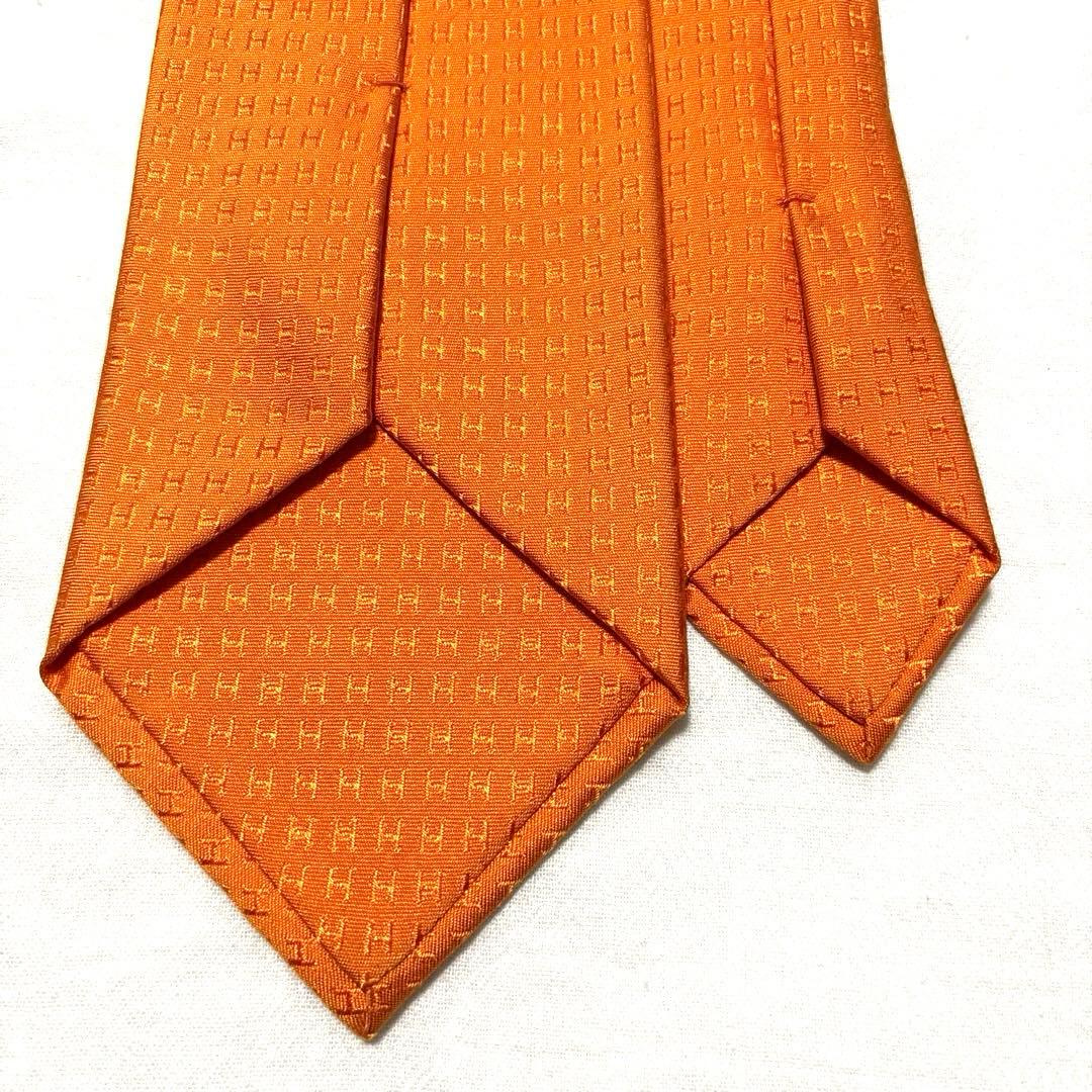HERMES　エルメス　ネクタイ　ファソネ　H柄　オレンジ　美品